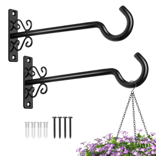 BOLITE Plant Hangers, 8 Inch Hanging Plant Brackets Outdoor Indoor, Black | Wall Hooks for Hanging Hummingbird Feeders, Bird Feeders, Planters, Lanterns, Wind Chimes, 2 Pack, Gifts for Women