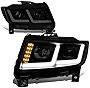 [Halogen Model] Dual L-Tube DRL Projector Headlights Headlamp with LED Turn Signal Compatible with Jeep Grand Cherokee 2011 2012 2013, Driver and Passenger Side, Black Housing, Smoke Lens