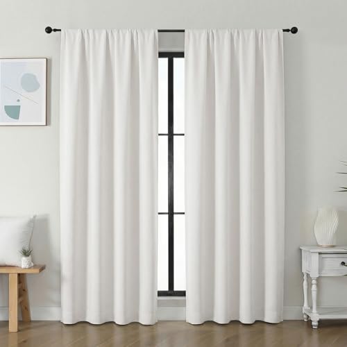 Image of Simplebrand Ava Ivory Light Filtering Curtains for Bedroom 72 Inch Length 2 Panels Set, Privacy Thermal Insulated Rod Pocket Door Window Curtains for Patio French Door Front Door, W40 x L72 Inch