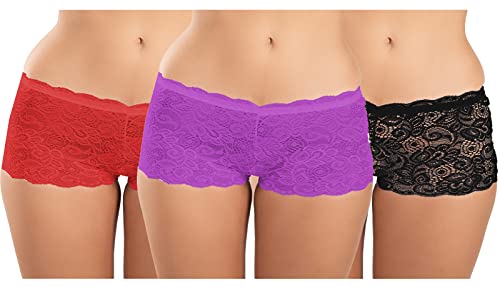Image of FIMS - Fashion is my style Cotton Lycra Net Boy Short Panty for Womens, Mid Rise, Satin, Hipster Panties, Daily Use, Back and Front Coverage, Brief, See Main Image to Check How Many Panty You Will Get