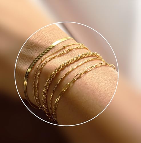 Women 14K Gold Jewelry Bracelets Sets - Trendy Thin Danity Chain Stackable Cuban Link Paperclip Fashion Accessories for Women Gifts