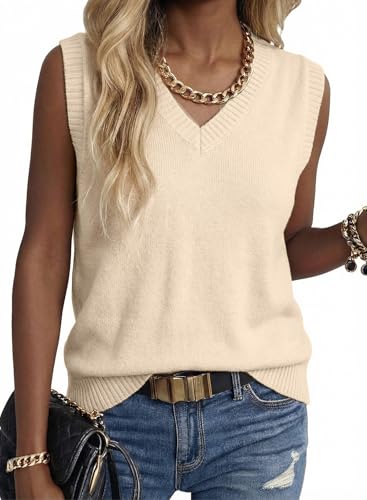 EVALESS Sweater Vest Women V Neck Knit Sleeveless Tunic Tank