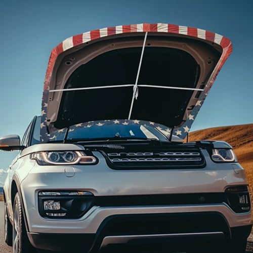 Image of Vintage American Flag Print Car Hood Cover Stretchable Car Bonnet Banner Polyester Can be Washed Engine Cover Protective Vehicles Decorate Accessories