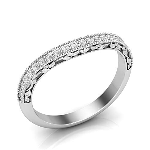 14K White Gold Vintage Wedding Band Filigree Band Floral Leaf Diamond Band Solitaire Band Curved Contour Band Milgrain Band Scroll Filigree Unique Band Stackable Band For Her Antique Art Deco Band