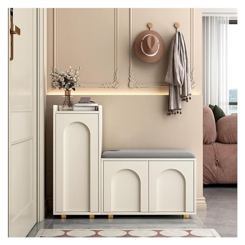ZIGUIhsou-11 Zapateros con estantes para Zapatos Banco de Zapatos Entrada Almacenamiento con gabinete Estructura Metal y Tablero Madera Zapatero Asiento for Pasillo Puerta Delantera(60cm)