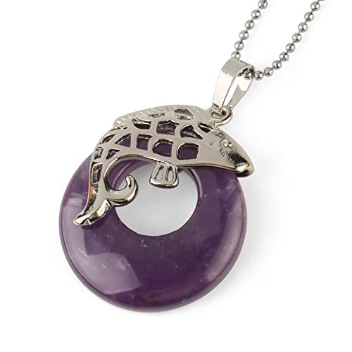 Colgante Piedra Natural,Collar De Piedra De 7 Chakras, Collar De Amatista Natural, Colgante De Animal De Pez Hecho A Mano, Joyería De Energía Merkaba, Regalo para Mujer, Novia, Mamá Cover