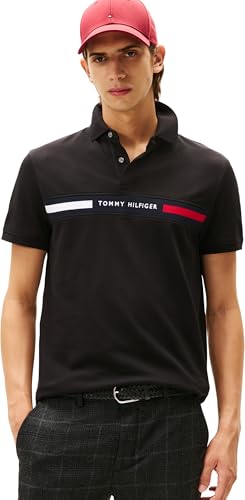 Tommy Hilfiger Herren Poloshirt Kurzarm Chest Insert Regular Fit, Schwarz (Black), M – Ansicht 1