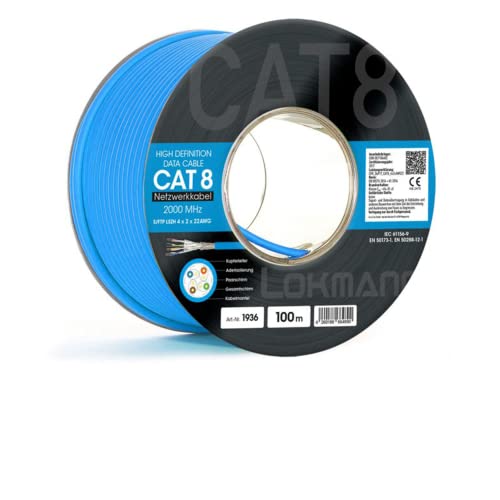 30m CAT 8 Verlegekabel Netzwerkkabel CAT8.1 LAN Halogenfrei Installationskabel CAT8 Kabel Netzwerk Verkabelung Datenkabel bis zu 40 Gbit/s Übertragungsgeschwindigkeit Ethernet cable (30m, Cat 8) Cover