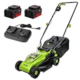 MZK 20V 13” Cordless Electric Lawn Mower,4-Position Height Adjustment,Compact and Lightweight Push Battery Powered Lawnmower for Yard,Garden and Farm(4AHBatteries and Charger Included)