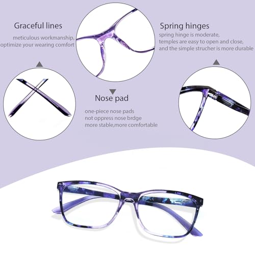 Image of Henotin 4 Pack Ladies Reading Glasses Blue Light Blocking Spring Hinge Readers Anti Eyestrain Computer Eyeglasses (Multicolor-6, 4.0)