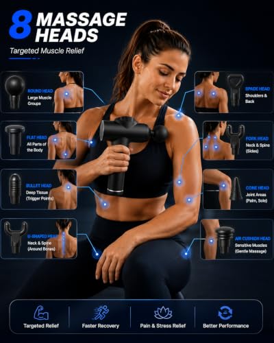 Image of BOB AND BRAD Massage Gun for Body Pain Relief, 3200 RPM Deep Tissue Electric Handheld Massager with 99 Modes & 8 Heads,1800mAh Battery & Type-C Charging for Men & Women Back, Neck, Arm & Foot, Shoulder (BK-99)