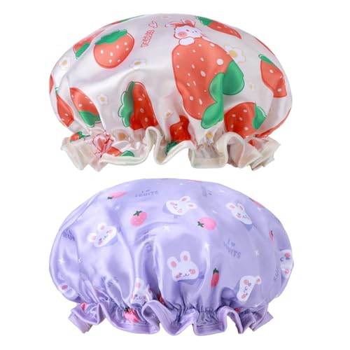 BOHUIZ Kids Shower Caps, 2 PCS Waterproof Double Layers Shower Caps Cute Rabbit Bonnets Elastic Band Bonnet Satin and Eva Soft Kids Sleeping Cap...