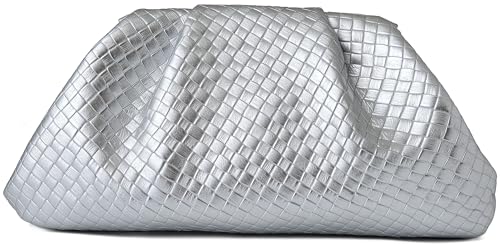 Image of Women's Woven Evening Bag Ruched Dumpling Clutch Purse Detachable Chain Crossbody Bag
