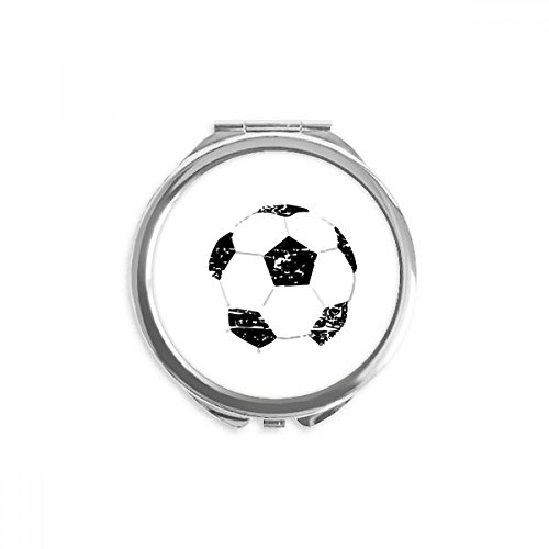 Miroir rond maquillage portable au motif football noir pour le sport et les sorties