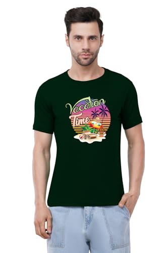 Image of Caseria Men's Cotton Printed T-Shirt -Time Vacation | 100% Cotton | Half Sleeves | Regular Fit | Printed | Round Neck | Graphic T Shirt