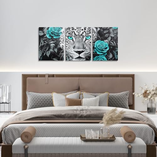 Toiles murales encadrées guépard | Déco murale léopard noir, blanc et rose