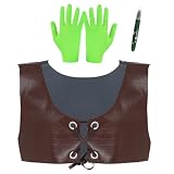 POEWAUVE Halloween Men Costume Accessories Adult Ogre's Green Monster Costume Ears Headband Gloves Brown Vest for Halloween Cosplay Party