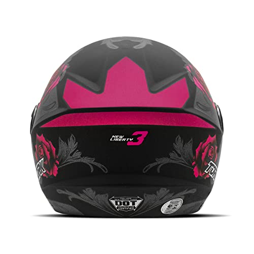 Capacete Aberto New Liberty Three Flowers Viseira Fumê Pink/Preto 58