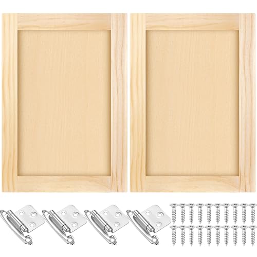 Cinnvoice 2 Pcs 16.25'' W x 22.5'' H Unfinished Pine Kitchen Cabinet Door Replacement with 4 Pcs Cabinet Hinges Wood Shaker Door Front Replacement for Kitchen, Bathroom, Vanity