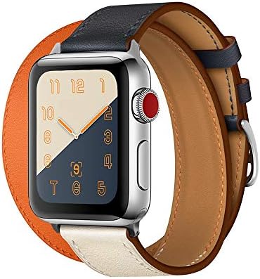 CAILIN Compatible Bands Replacement for IWatch 44mm Series 4,Luxury Genuine Leather Smart Watch Band Strap Single Tour Replacement(Indigo/Craie 1, 44mm Series 4)