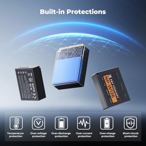 Image of K&F CONCEPT 3-Pack NP-W126 Battery and Upgraded 3-Slot NP-W126S XT30III Battery Charger Compatible with Fujifilm X100vi, X100V, XM5, XE5, XT30II, XT30, X Half, XS10, XT20, XE4, A5 Cameras