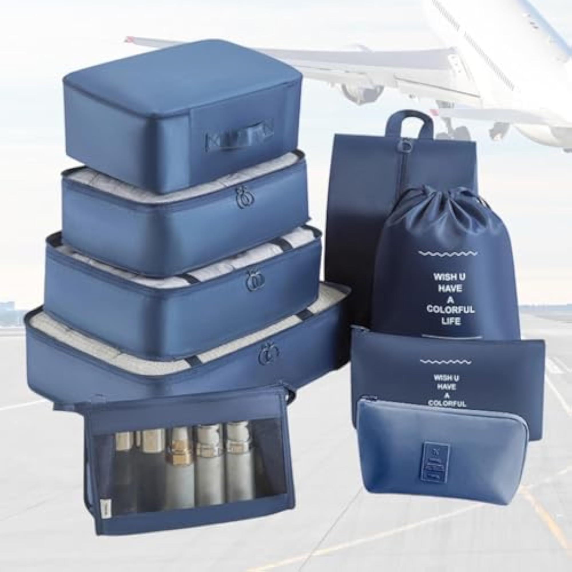 Packing Cubes for Suitcase, 9 Piece Set, Dark Blue