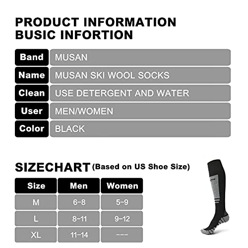 Musan Wool Ski Socks, Extra Warm Performance Knee High Outdoor Snow Skiing/Hiking/Trekking Socks,Fit For Men And Women Size:18L #TOP5
