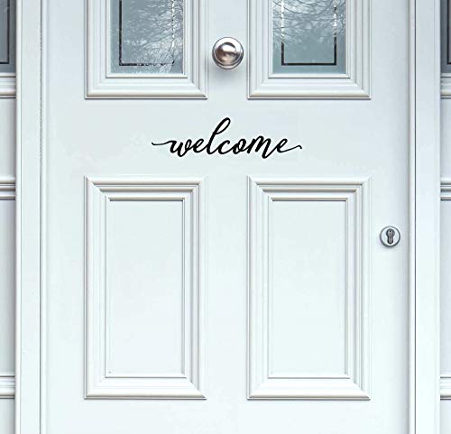 BERRYZILLA Welcome Decal 12" x 3" Front Door Vinyl Black Decal Script Handwriting Wall Art Decor Sticker Lettering