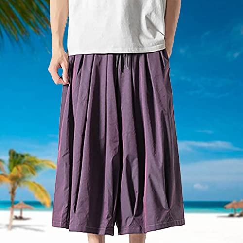 Harem Pants Baggy Linen Men Long Shorts Summer Beach Trouser Hippie Lounge Japanese for Graphic Wide-Leg Trousers3