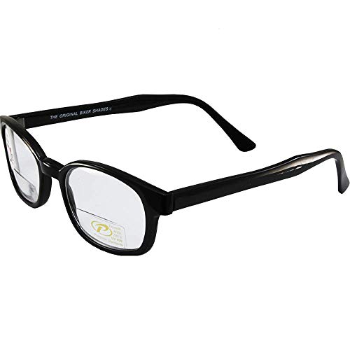 The Original KD's Biker Shades By PCSUN Black Frames +2.25 Magnification Clear Lenses
