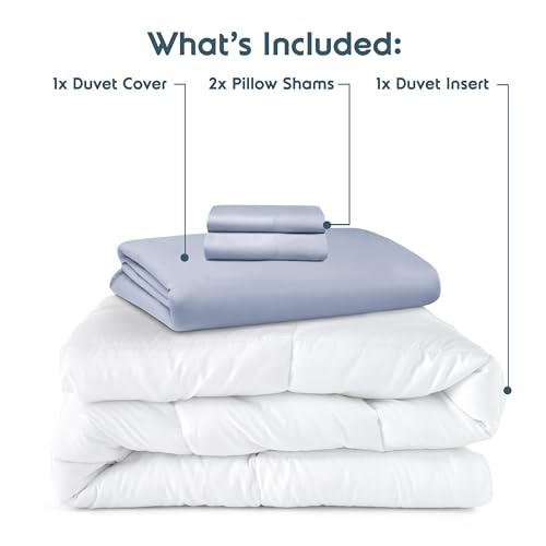 Nestl California King Duvet Cover Set with Comforter Insert - Ice Blue 4 Piece 104x98 Duvet Cover & 2 Pillow Shams with White Quilted Down Alternative Comforter, Ultra Soft, All Season