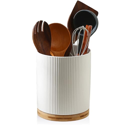 AmiCera Porte-ustensiles de cuisine rotatif à 360° en céramique pour comptoir, pot de rangement de cuisine de 15,2 cm pour décoration de restaurant, avec base amovible, pour ranger la vaisselle