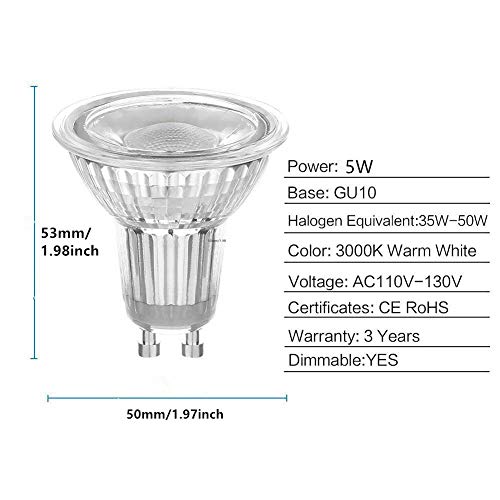 MD Lighting MaoTopCom GU10 LED Light Bulbs 5W Triac Dimmable MR16 Cob Bulb(4 Pack) - 50W Halogen Bulb Equivalent Warm White 3000K 450 Lumen 40 Degree Beam Angle Track Light Spotlight Bulb, AC 110V - Image 3