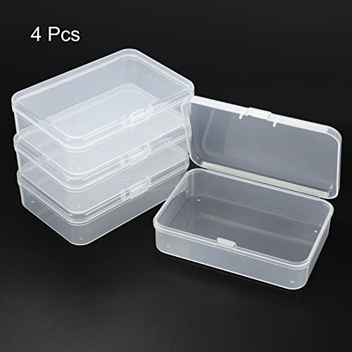 Image of PATIKIL Clear Storage Container with Hinged Lid 95x65x25mm, 4 Pack Plastic Rectangular Box for Beads Art Craft