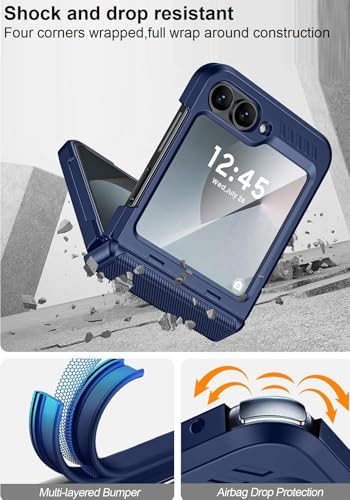 Image of Midkart Hinge Protection Cover Compatible with Samsung Galaxy Z Flip 6 / Z Flip 7 FE with Built-in Screen Protection Armor Case Shockproof, Blue