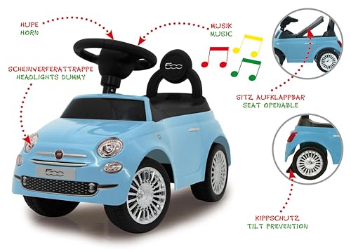 JAMARA 460327 - Rutscher FIAT 500 blau - offiziell lizenziert, Kofferraum unter der Sitzfl&auml;che, Schub- und Haltegriff, Verschiedene Sounds, Hupe, originalgetreue Optik, wertige Verarbeitung