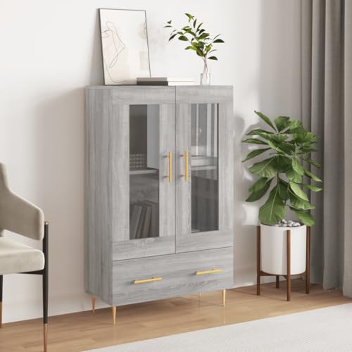 Homgoday Aparador Alto Madera de ingeniería Gris Sonoma 69,5x31x115 cm, Alacena de Cocina, Aparador Comedor, Mueble Auxiliar, Armario Cómoda Almacenamiento Buffet Aparadores Mobiliario Type9