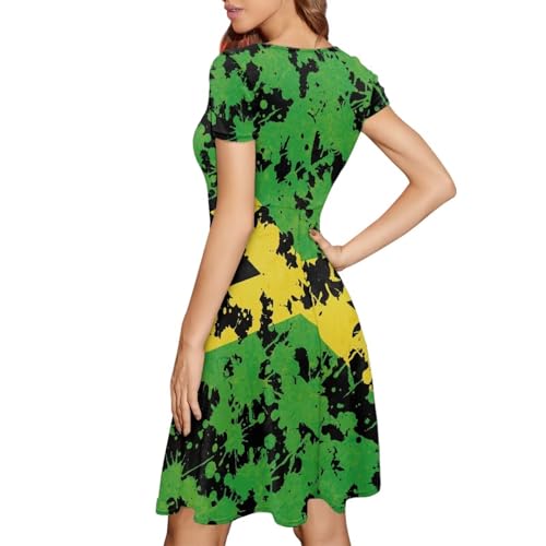 Image of HUGS IDEA Womens Puffy Swing Midi Dress Round Neck Short Sleeve Party A-Line Dresses