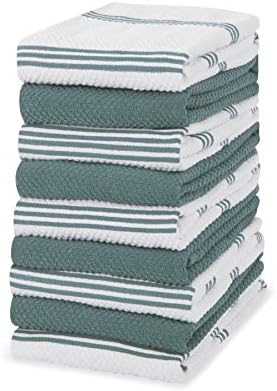Sticky Toffee 100% Cotton Terry Tea Towel - Pack of 4, Grey Plain & Stripe Pattern | Kitchen Hand Cloth Set | Absorbent, Strong, Quick Dry & Machine Washable | Home & Kitchen Accessories