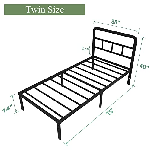 Maenizi Twin Bed Frames With Headboard, 14 Inch Twin Bed Frames No Box Spring Needed Support Up To 2500 Lbs, Noise Free, Easy Assembely, Black #TOP2
