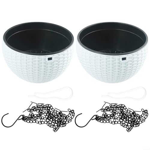 ZYNCUE 2Pcs White Self Watering Hanging, With Metal Chain And Hook, Decoration For Your Home Or Garden