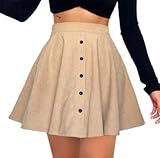  seiveini Mini Jupe Femme Elégant Jupe Évasée Jupe en Velours Automne Hiver Jupe Courte Décontractés Jupes Ligne A Jupe de Bureau Party Soirée Cocktail Jupe Vintage F Kaki XL