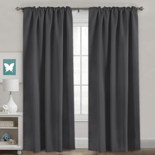 Image of H.VERSAILTEX Blackout Curtains Thermal Insulated Window Treatment Panels Room Darkening Blackout Drapes for Living Room Back Tab /Rod Pocket Bedroom Draperies, 52 x 90 Inch, Charcoal Gray, 2 Panels