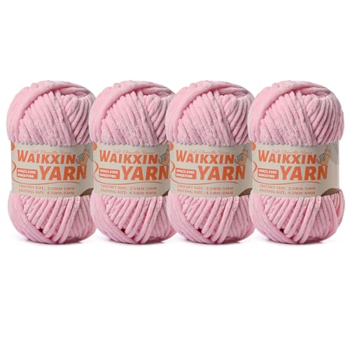 Image of (4 Pink) 4 Pack Super Soft Fuzzy Chenille Chunky Yarn for Crocheting, 400g (350yds) Fluffy Velvet Yarn for Hand Knitting Baby Blankets Weaving Craft