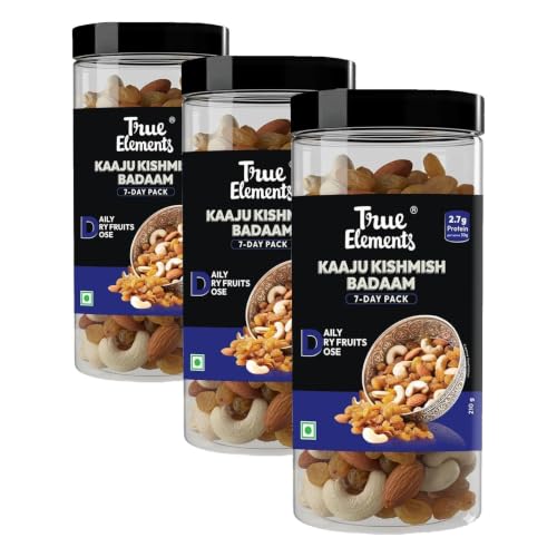 Image of True Elements Kaaju Kishmish Badaam 210g | Premium Cashews, Raisins & Almonds Mix | Healthy Dry Fruits Snack | Rich in Protein & Fiber | No Added Preservatives (Pack of 3)