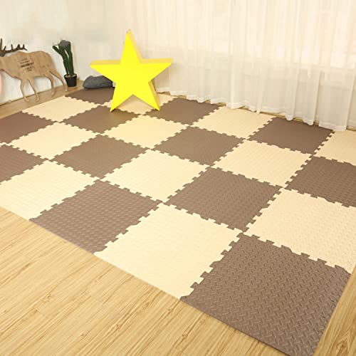 Skrsila 18 peças tapete puzzle para crianças bebé infantil, puzzle de chão de borracha EVA macio, tapetes de jogo, tapetes para puzzle 30 x 30 x 1,2 cm, bege castanho