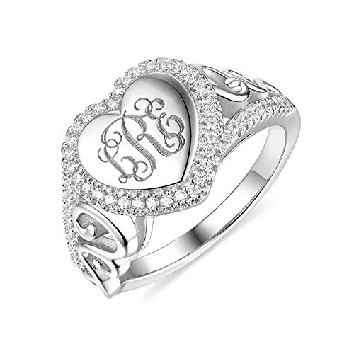 AILIN Custom Classic Monogram Ring 925 Sterling Silver Personalized Engraving initials Rings Graduation Christmas Wedding CZ Anniversary Mother’s Day Jewelry Gifts For Women Sister Wife Daughter