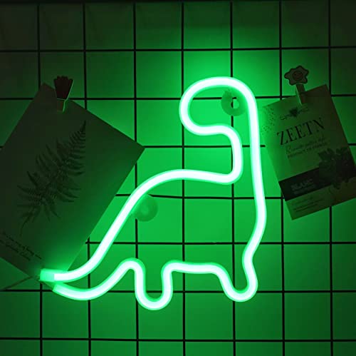 Image of Dinosaur Neon Sign Night Light, LoveNite USB & Battery Operated Glowing Neon Decorative Green Color LED Light Wall Decor for Room Party Bar Decorations (DinosaurB)