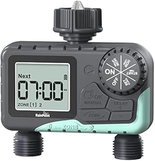 RAINPOINT Sprinkler Timer Outdoor, Programmable Water Timer for Garden Hose, Drip Irrigation Timer System with Rain Delay/Manual/Automatic Mode, Faucet Controller Sprinklers for Yard, Lawns,2 Outlet