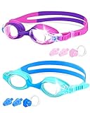 Victoper Kinder Schwimmbrille 6–14 Jahre 2 Stücke , wasserdicht HD beschlagfrei kein Auslaufen breite Sicht weiches Silikon Schnellverstellung geteiltes Joch Komfortband Schwimmbrille, Rosa /Seeblau